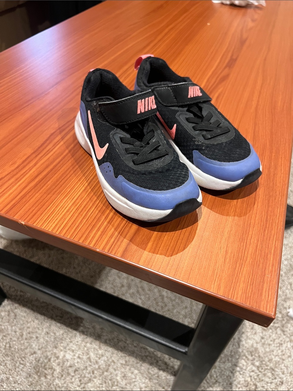Nike Kids Black Sneakers with Pink Swoosh and Blue Toe